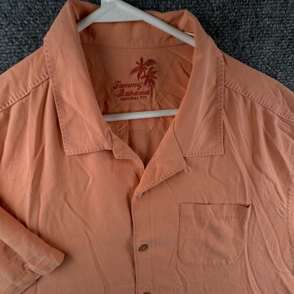 Tommy Bahama Short Sleeve Button Up Shirt Adult XL Orange 100% Silk Solid - Picture 7 of 16